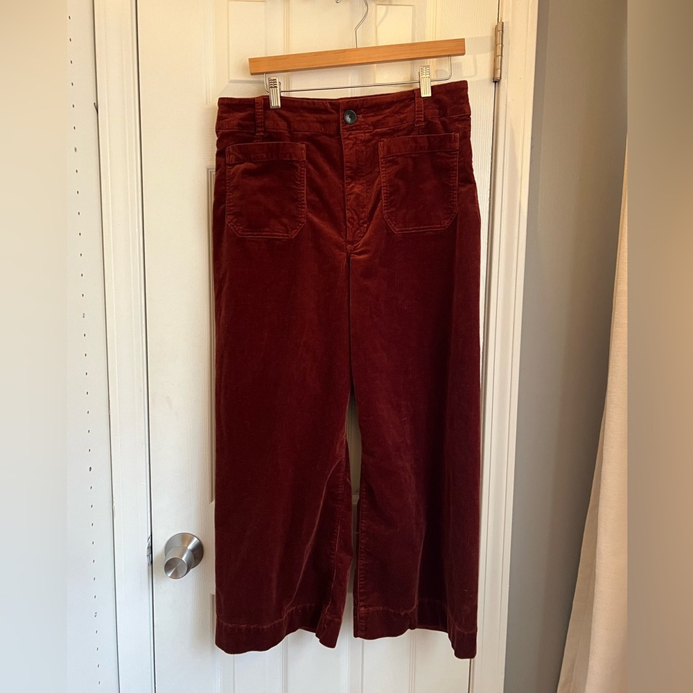 Anthropologie Maeve Colette Dark Orange Cropped Wide Leg Corduroy Pants Sz 32